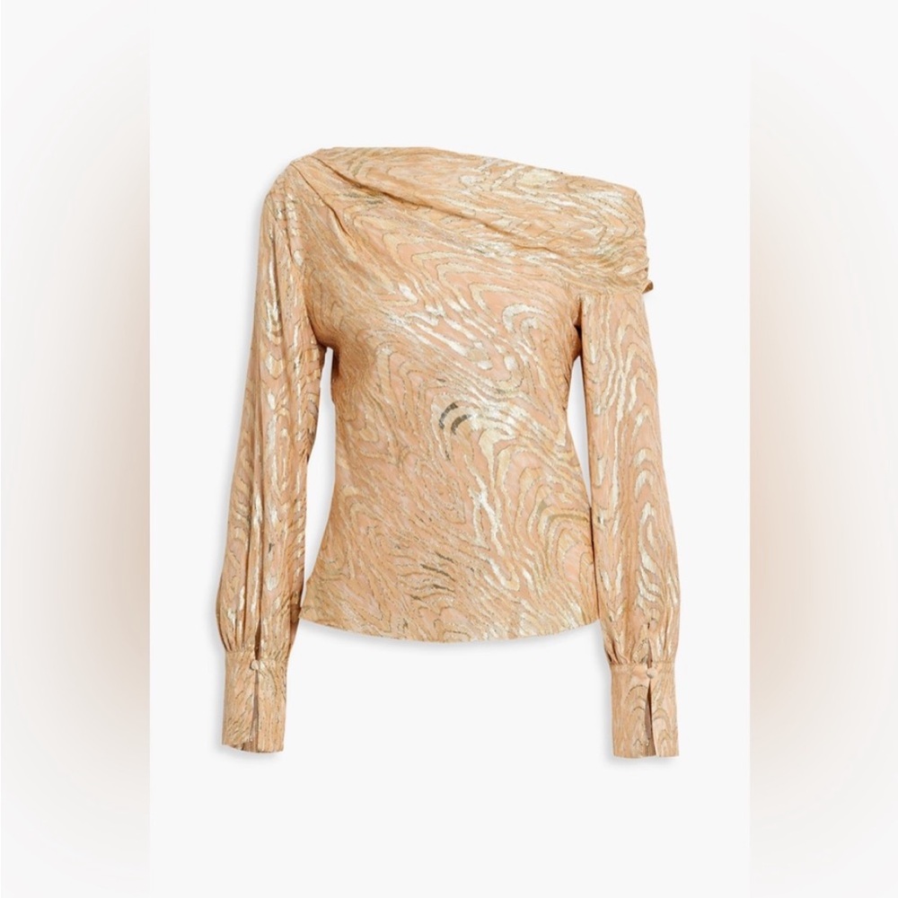 JONATHAN SIMKHAI Alice One Shoulder Top in Apricot Metallic Moire Revolve XS